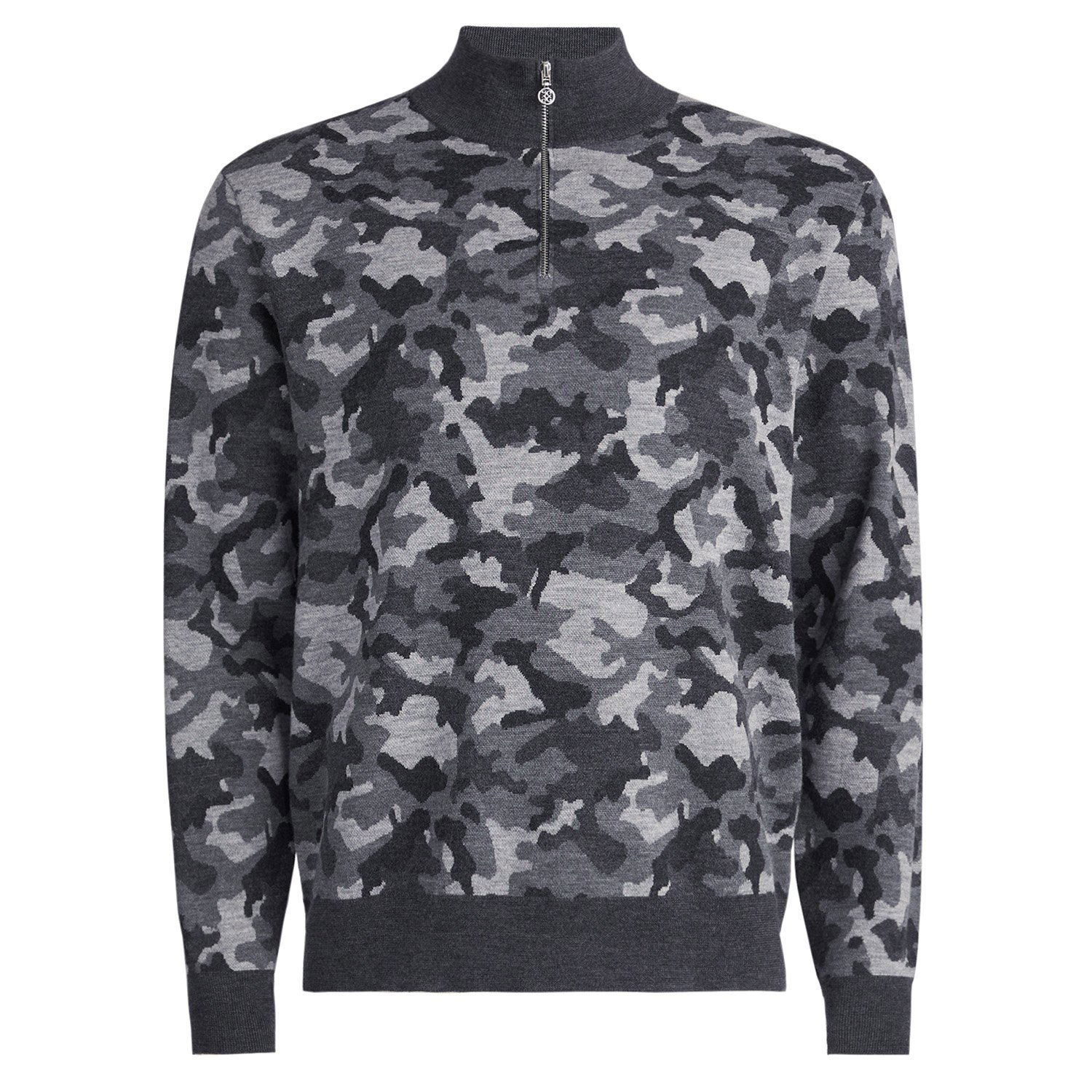 G/FORE Camo Jaqcuard V-Neck Merino Wool Zip Neck Sweater